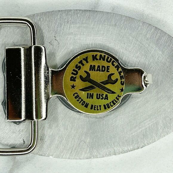 Rusty Knuckles Alpha IT Custom Belt Buckle Silver Tone Made in USA ✨ - Picture 3 of 8